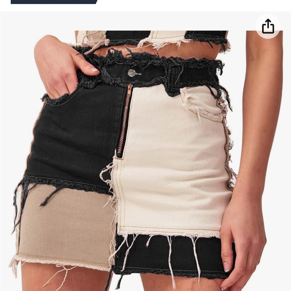 Black Brown & Cream patch work mini skirt